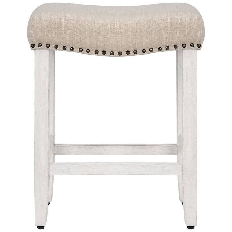 Tabouret de comptoir de 24 pouces en polyester rembourré blanc antique