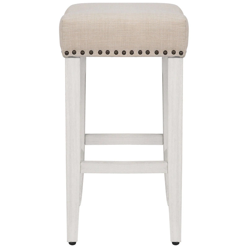 Tabouret de comptoir de 24 pouces en polyester rembourré blanc antique