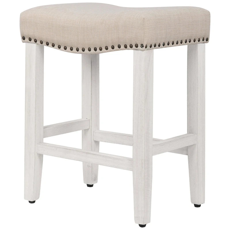 Tabouret de comptoir de 24 pouces en polyester rembourré blanc antique