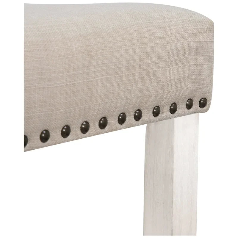Tabouret de comptoir de 24 pouces en polyester rembourré blanc antique