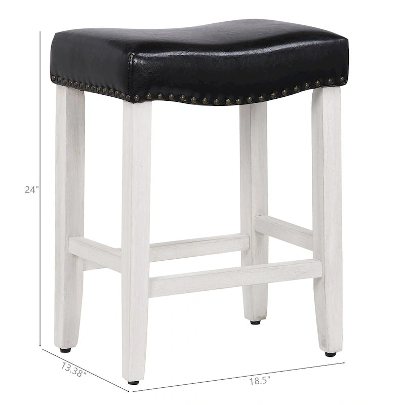 Tabouret de comptoir de 24 pouces en polyester rembourré blanc antique