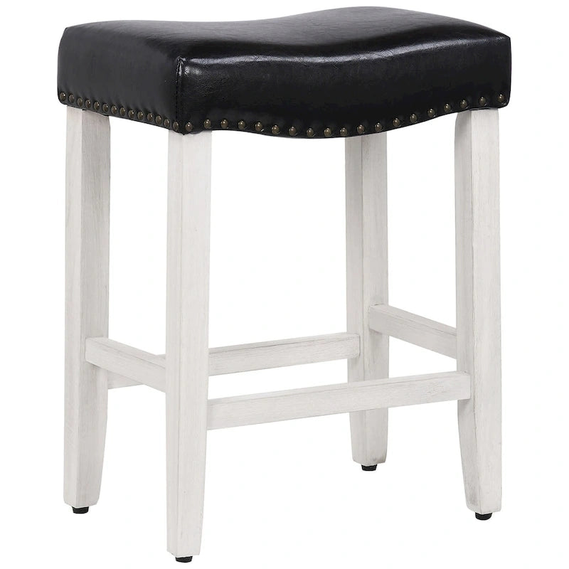 Tabouret de comptoir de 24 pouces en polyester rembourré blanc antique