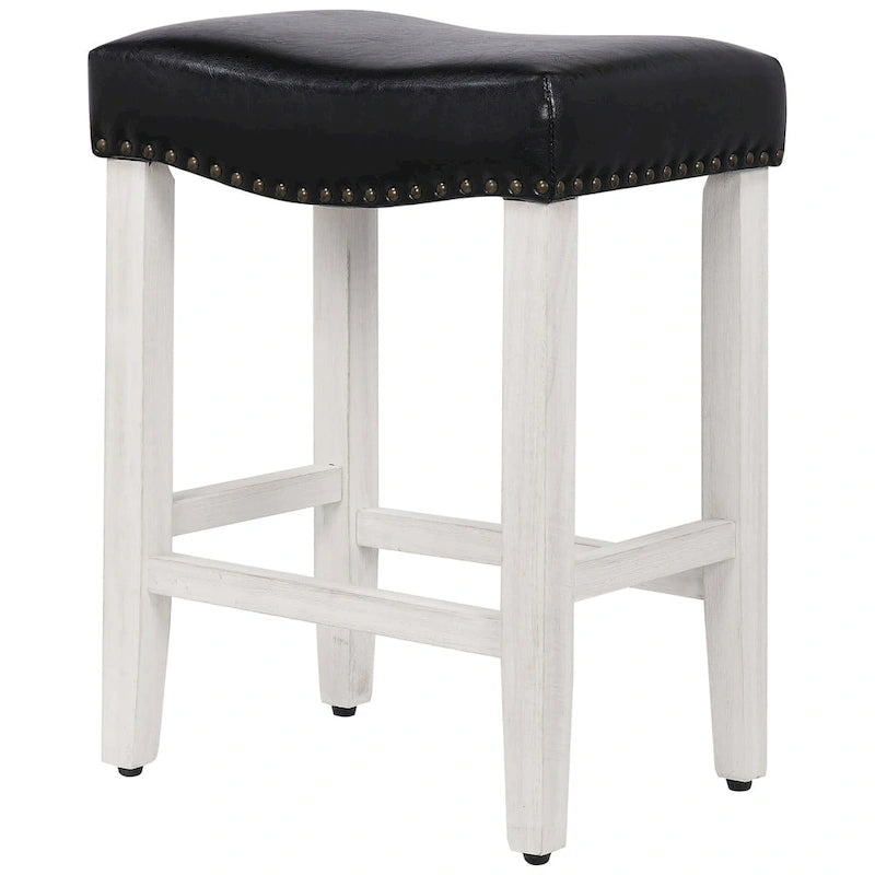 Tabouret de comptoir de 24 pouces en polyester rembourré blanc antique