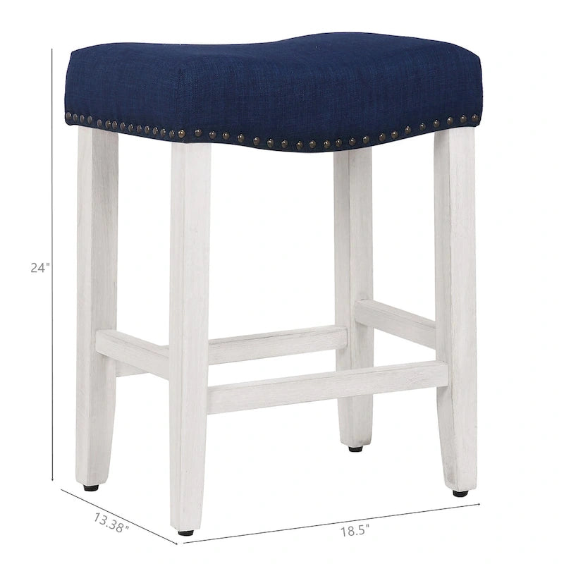 Tabouret de comptoir de 24 pouces en polyester rembourré blanc antique