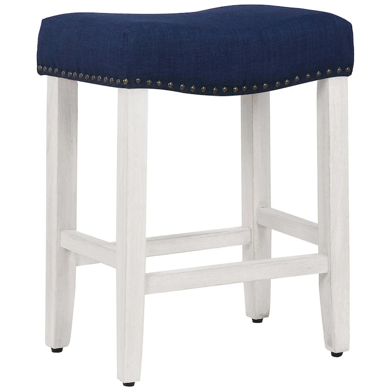 Tabouret de comptoir de 24 pouces en polyester rembourré blanc antique