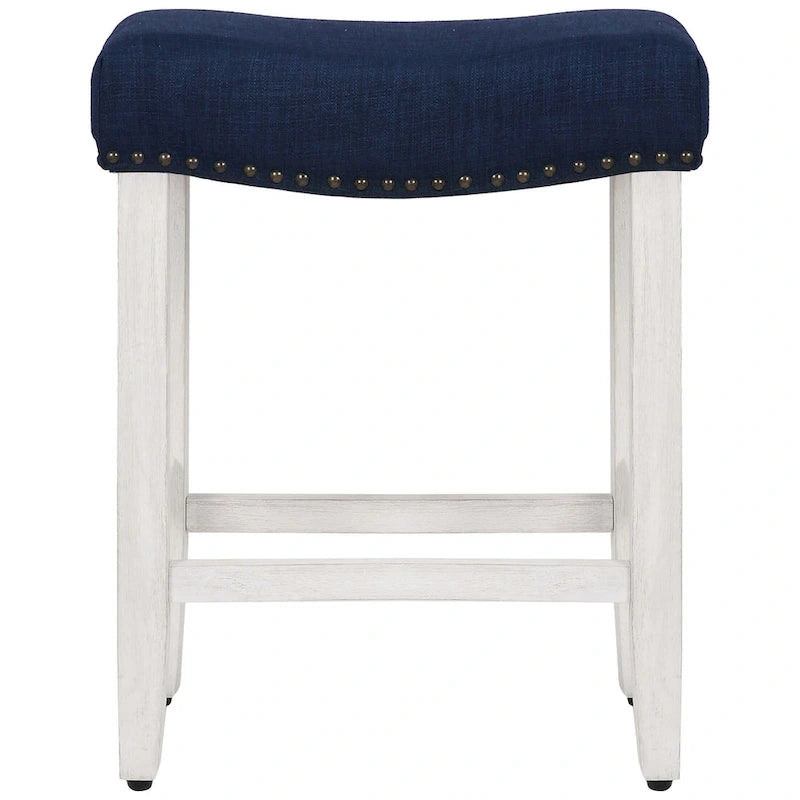 Tabouret de comptoir de 24 pouces en polyester rembourré blanc antique