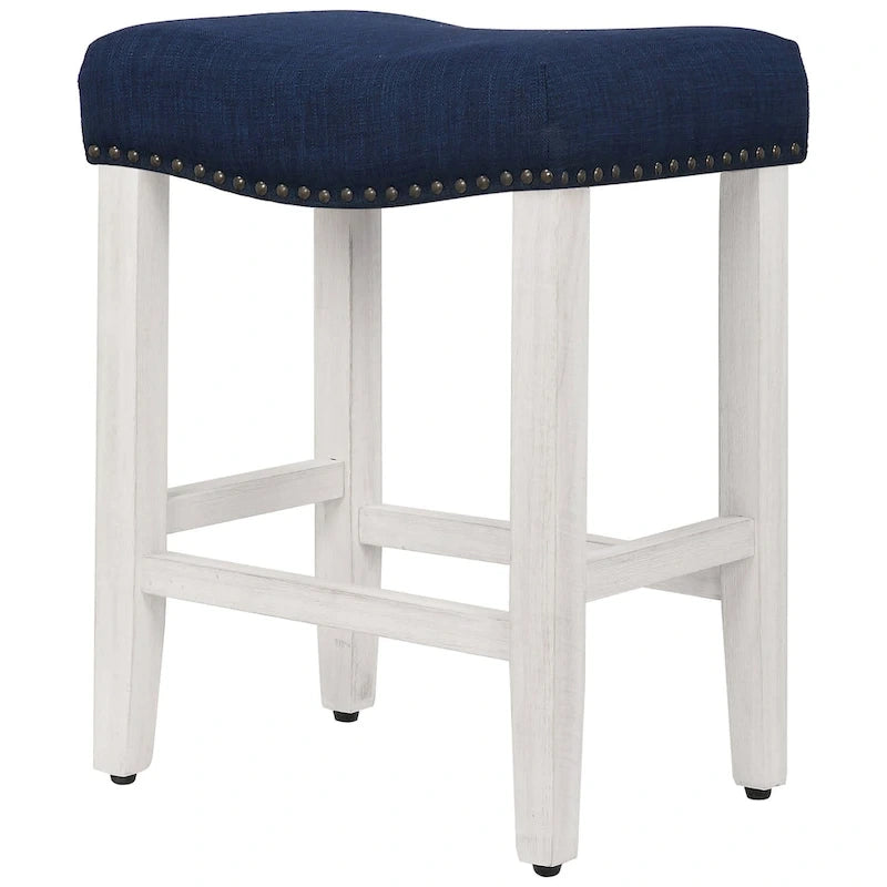 Tabouret de comptoir de 24 pouces en polyester rembourré blanc antique