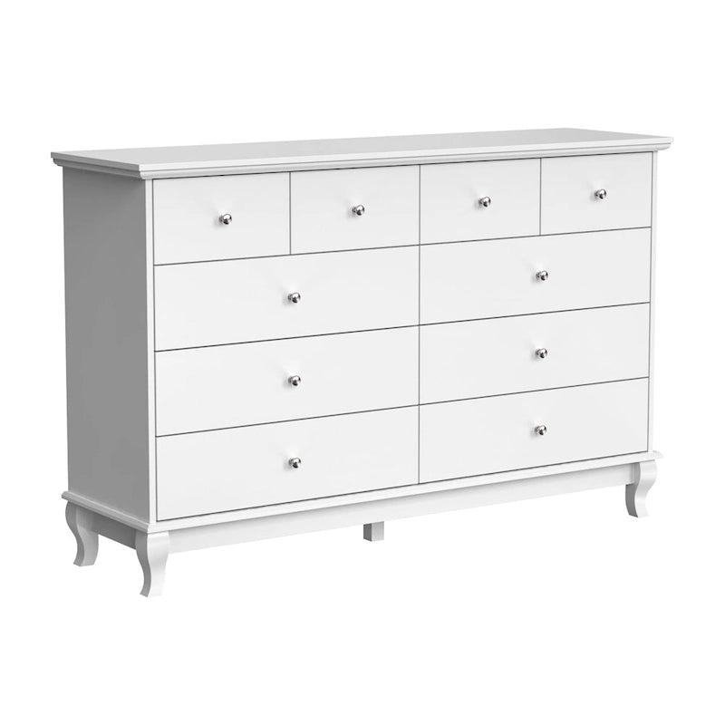 Commode de chambre à 10 tiroirs double, blanche, à rangement large