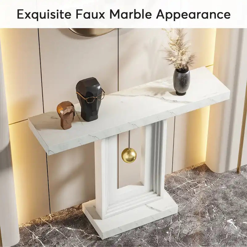 Console moderne avec base géométrique, table de canapé étroite de 100 cm avec décor doré pour salon, entrée, couloir