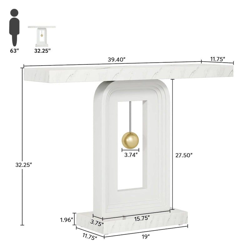 Console moderne avec base géométrique, table de canapé étroite de 100 cm avec décor doré pour salon, entrée, couloir