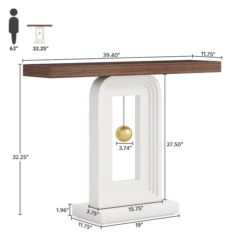 Console moderne avec base géométrique, table de canapé étroite de 100 cm avec décor doré pour salon, entrée, couloir