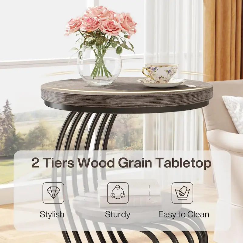Table d'appoint ronde à 2 niveaux pour salon ou chambre à coucher
