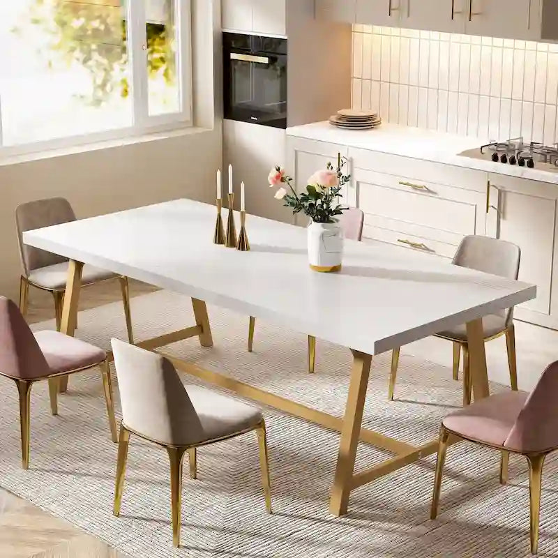 Table de salle à manger pour 8 personnes, table de cuisine rectangulaire en bois de 180 cm