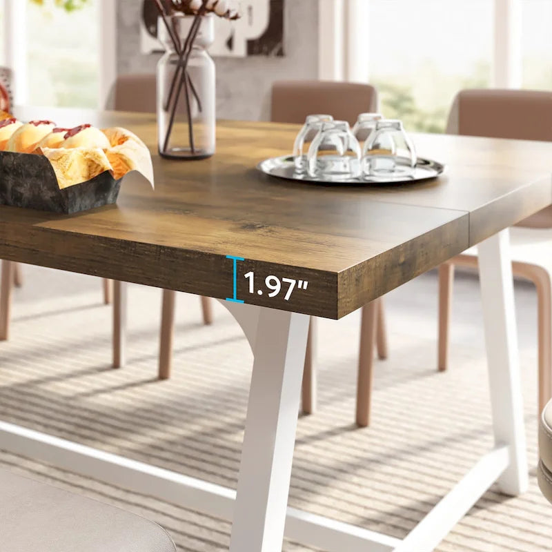 Table de salle à manger pour 8 personnes, table de cuisine rectangulaire en bois de 180 cm