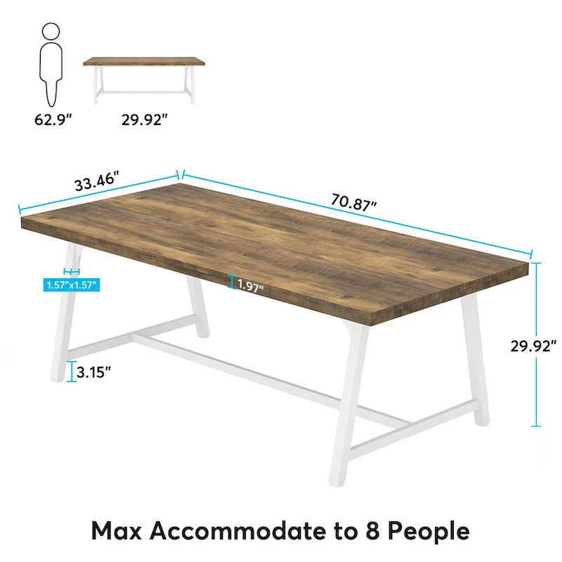 Table de salle à manger pour 8 personnes, table de cuisine rectangulaire en bois de 180 cm