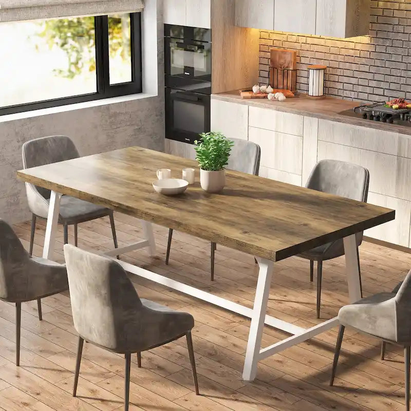 Table de salle à manger pour 8 personnes, table de cuisine rectangulaire en bois de 180 cm
