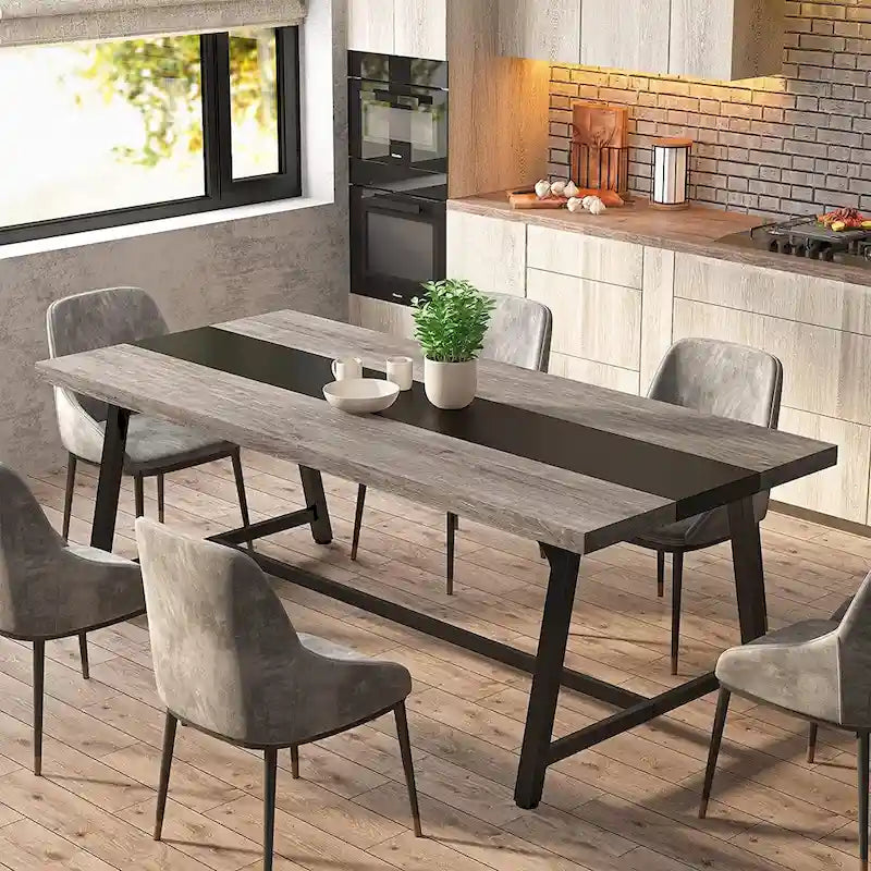 Table de salle à manger pour 8 personnes, table de cuisine rectangulaire en bois de 180 cm
