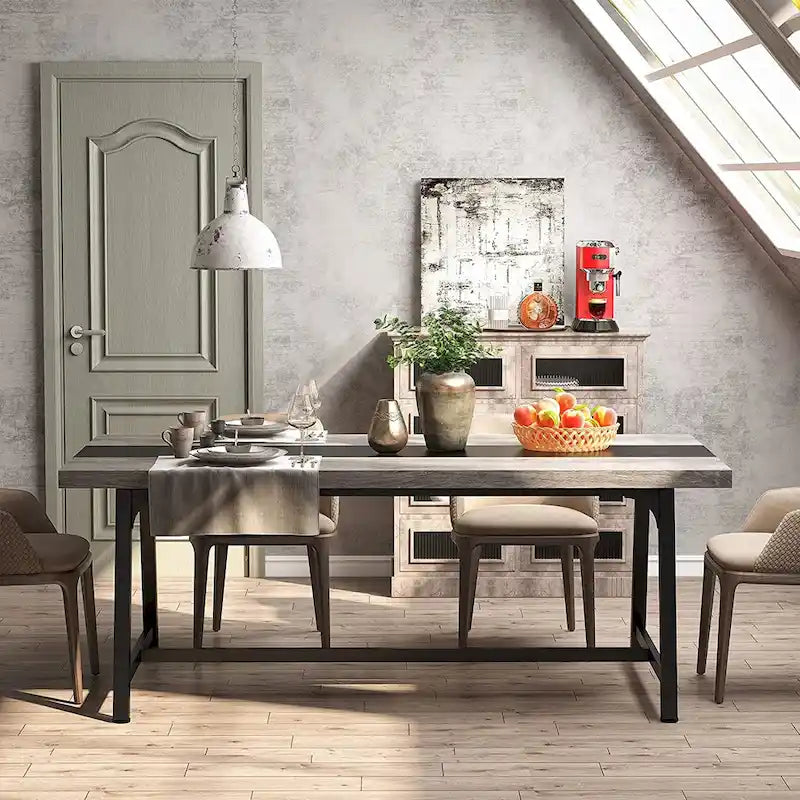 Table de salle à manger pour 8 personnes, table de cuisine rectangulaire en bois de 180 cm
