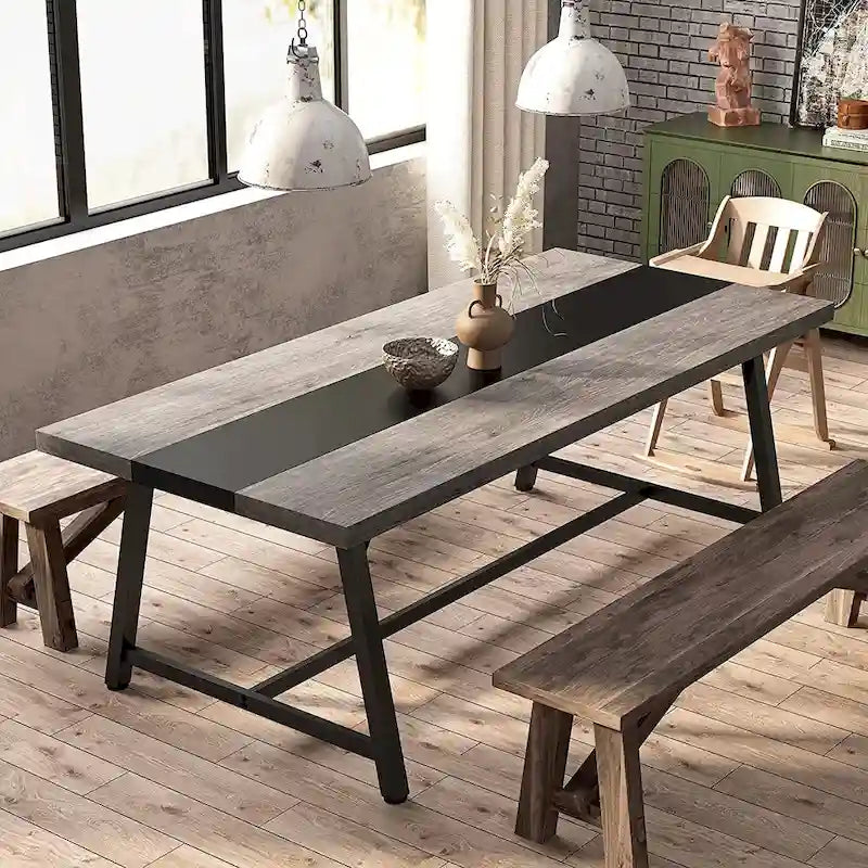 Table de salle à manger pour 8 personnes, table de cuisine rectangulaire en bois de 180 cm