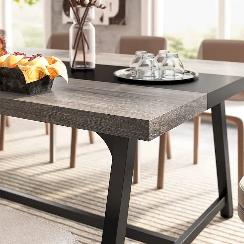 Table de salle à manger pour 8 personnes, table de cuisine rectangulaire en bois de 180 cm
