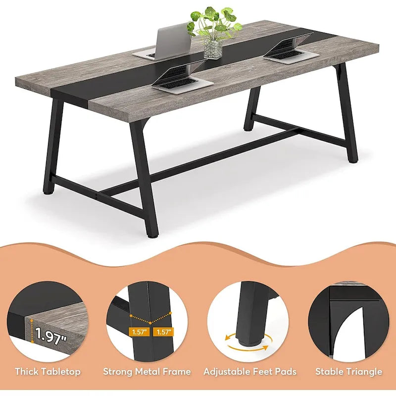 Table de salle à manger pour 8 personnes, table de cuisine rectangulaire en bois de 180 cm