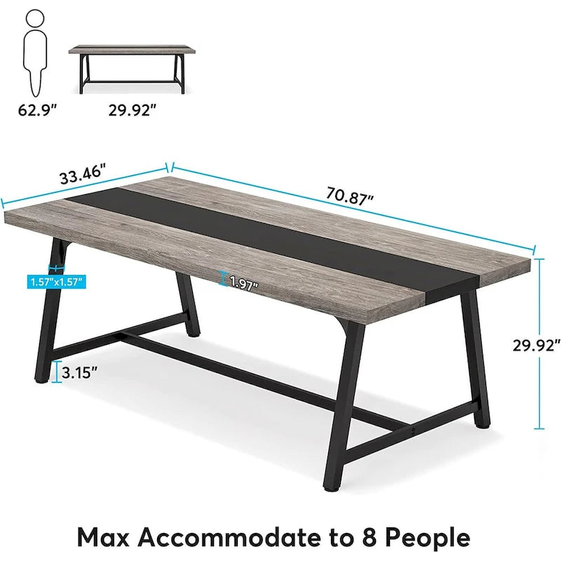 Table de salle à manger pour 8 personnes, table de cuisine rectangulaire en bois de 180 cm