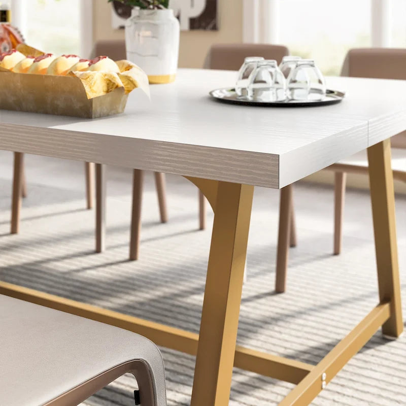 Table de salle à manger pour 8 personnes, table de cuisine rectangulaire en bois de 180 cm