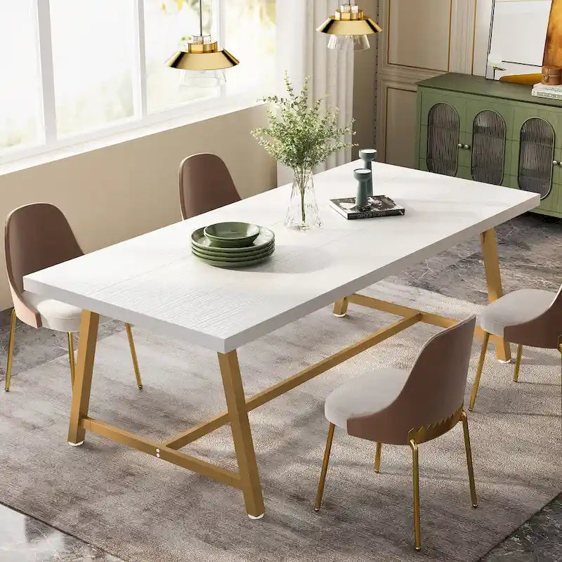 Table de salle à manger pour 8 personnes, table de cuisine rectangulaire en bois de 180 cm