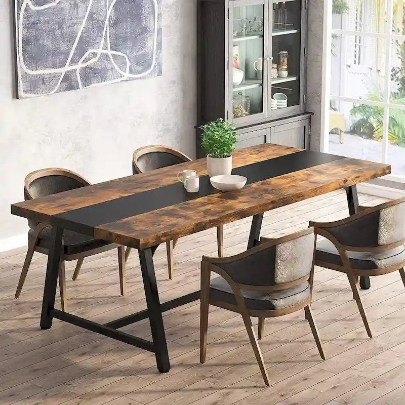 Table de salle à manger pour 8 personnes, table de cuisine rectangulaire en bois de 180 cm