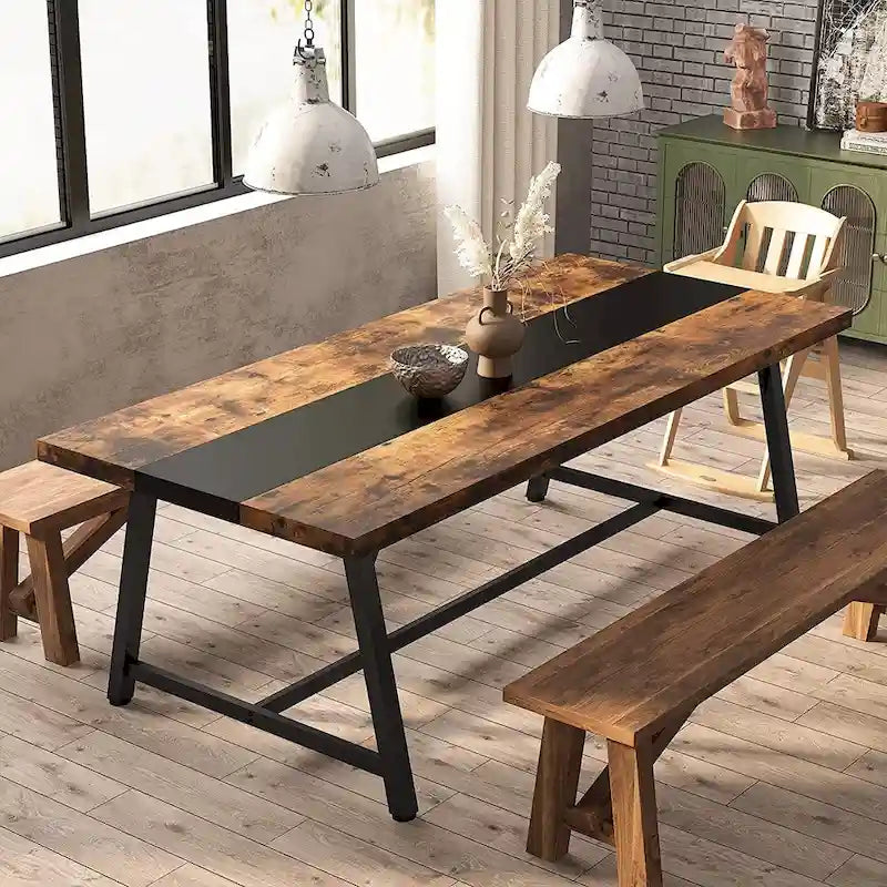 Table de salle à manger pour 8 personnes, table de cuisine rectangulaire en bois de 180 cm