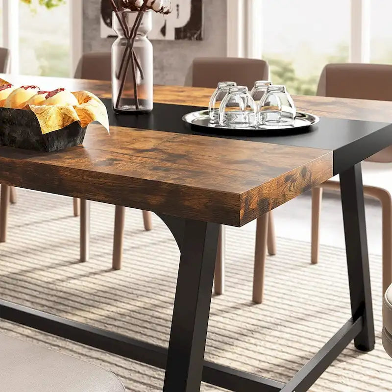 Table de salle à manger pour 8 personnes, table de cuisine rectangulaire en bois de 180 cm