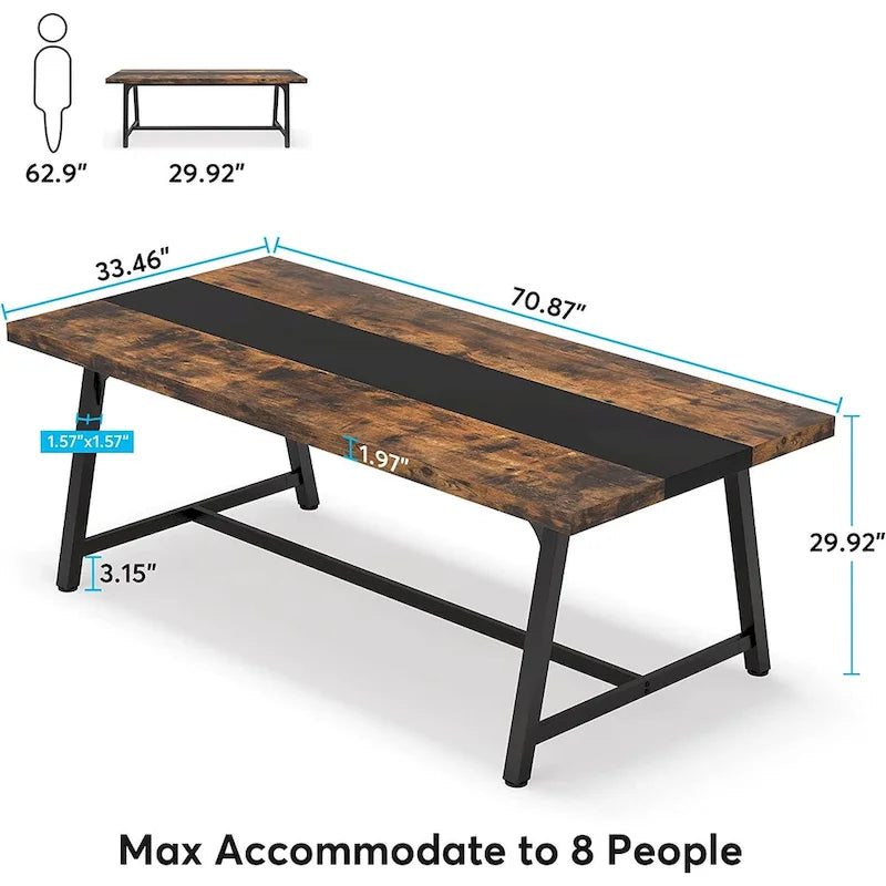 Table de salle à manger pour 8 personnes, table de cuisine rectangulaire en bois de 180 cm