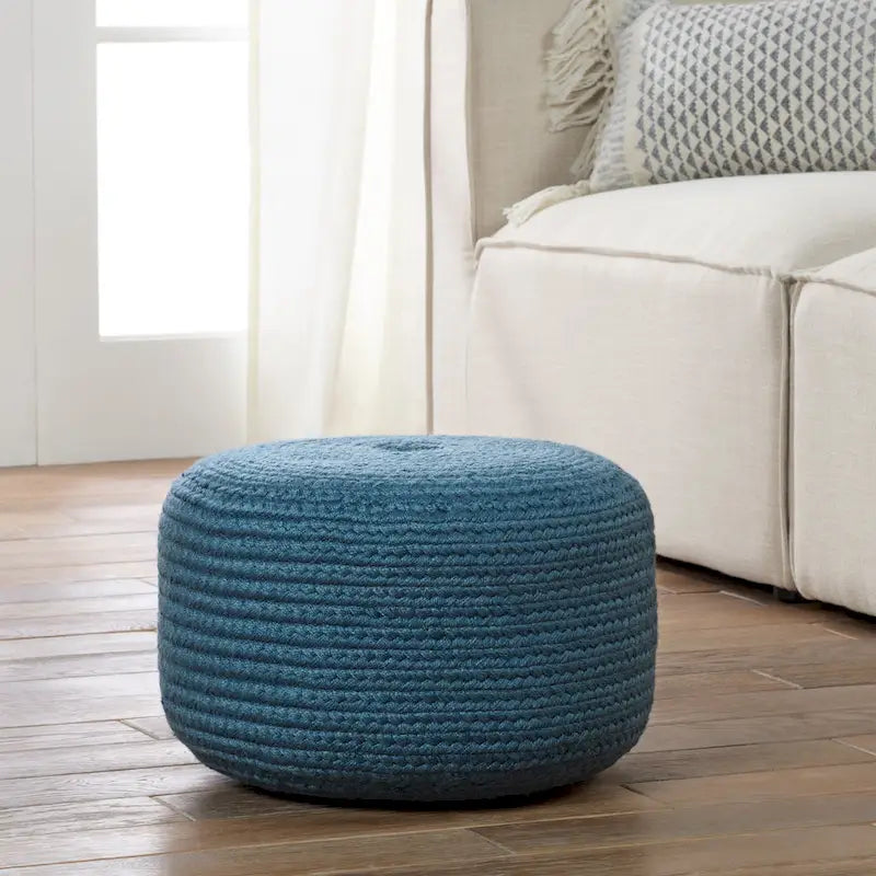 Pouf/Repose-pieds rond en polyester, intérieur/extérieur - 45 x 45 x 30 cm