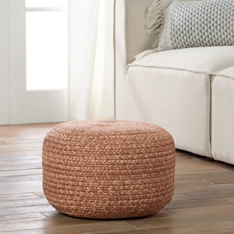 Pouf/Repose-pieds rond en polyester, intérieur/extérieur - 45 x 45 x 30 cm