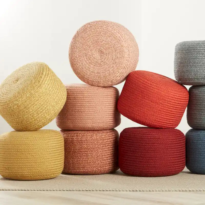 Pouf/Repose-pieds rond en polyester, intérieur/extérieur - 45 x 45 x 30 cm