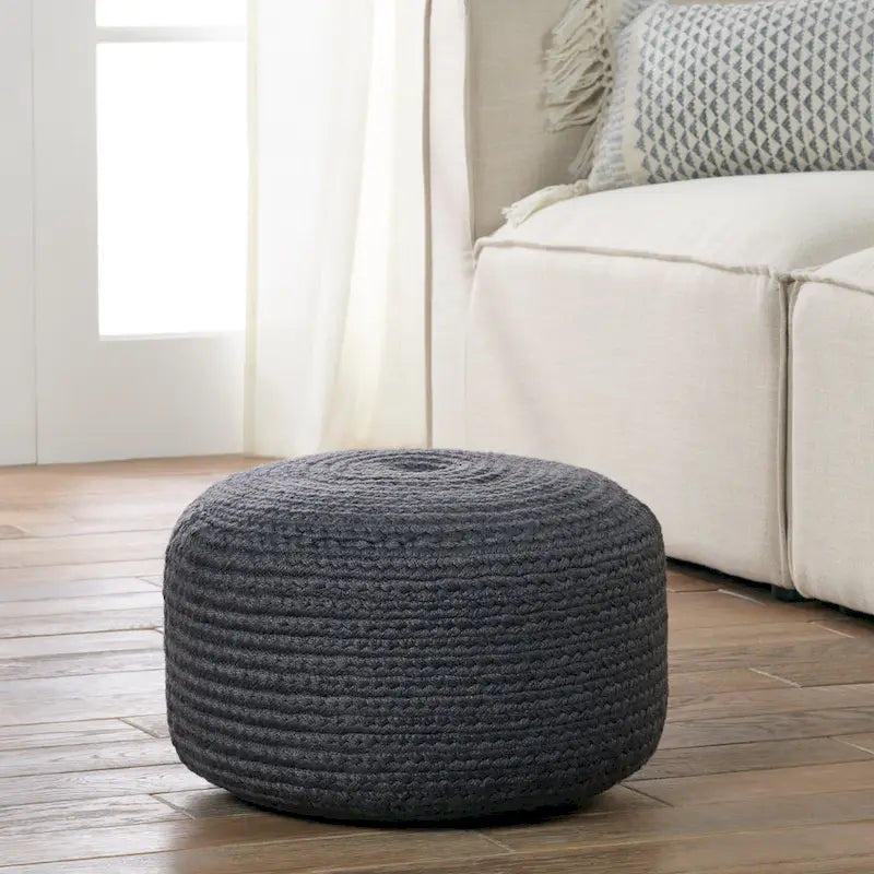 Pouf/Repose-pieds rond en polyester, intérieur/extérieur - 45 x 45 x 30 cm