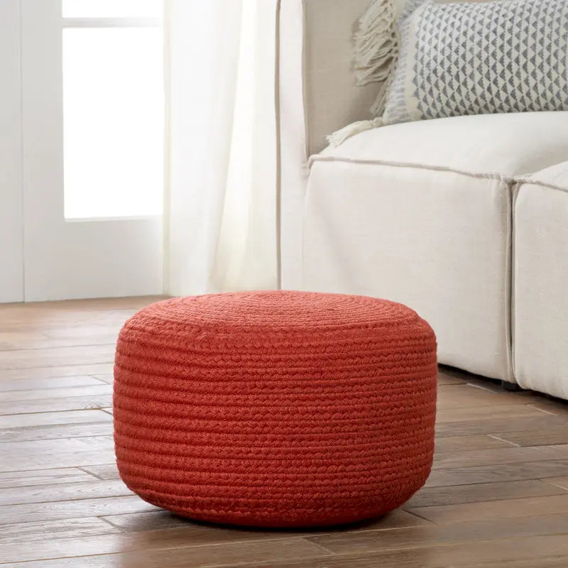 Pouf/Repose-pieds rond en polyester, intérieur/extérieur - 45 x 45 x 30 cm
