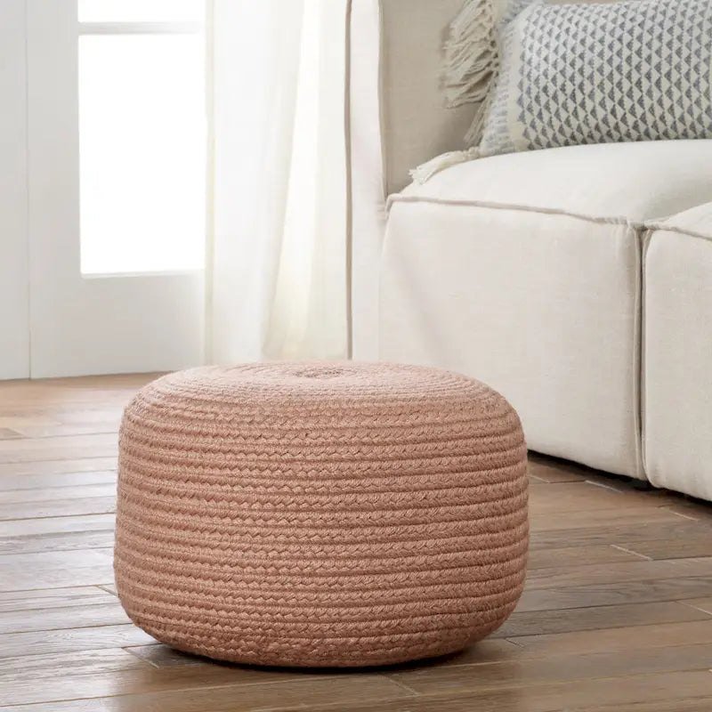 Pouf/Repose-pieds rond en polyester, intérieur/extérieur - 45 x 45 x 30 cm