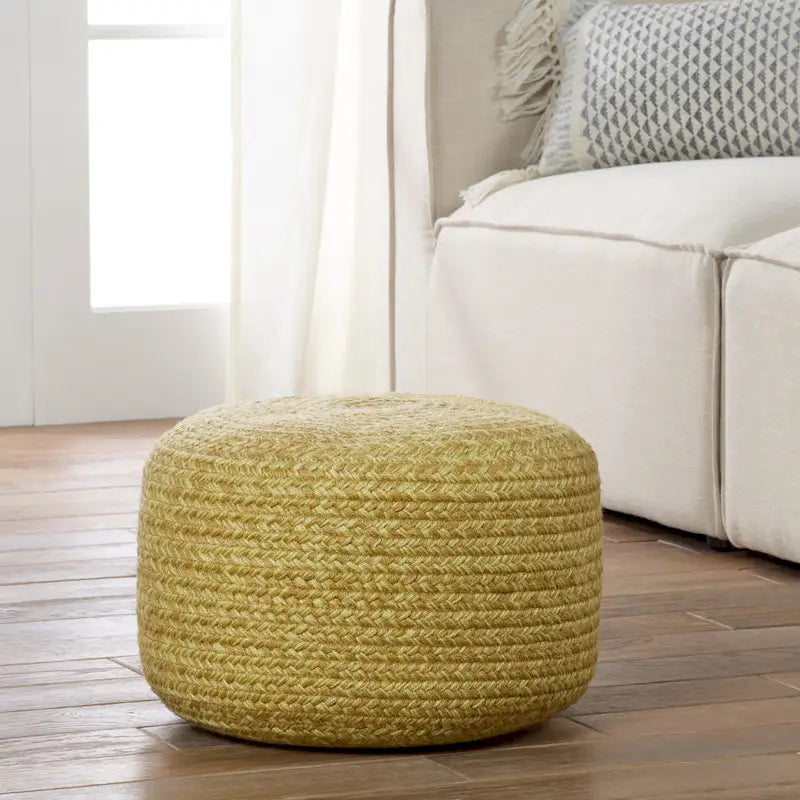 Pouf/Repose-pieds rond en polyester, intérieur/extérieur - 45 x 45 x 30 cm