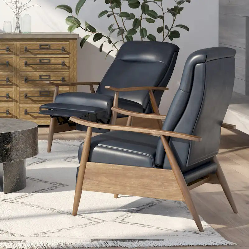 Fauteuil inclinable en bois rembourré avec dossier à pousser