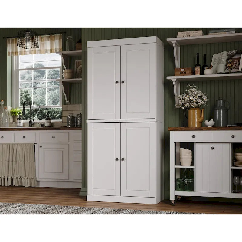 Garde-manger 100 % en bois massif avec portes givrées, vitrées transparentes ou pleines et étagères réglables