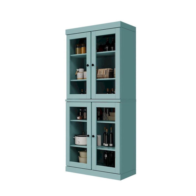 Garde-manger 100 % en bois massif avec portes givrées, vitrées transparentes ou pleines et étagères réglables
