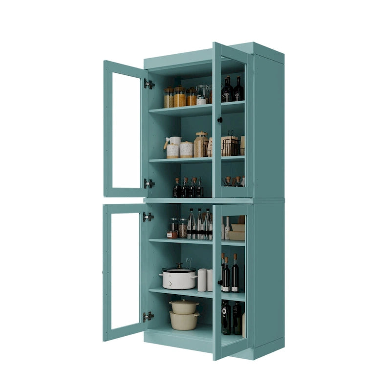 Garde-manger 100 % en bois massif avec portes givrées, vitrées transparentes ou pleines et étagères réglables