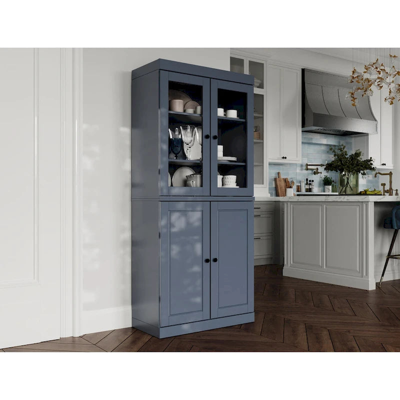 Garde-manger 100 % en bois massif avec portes givrées, vitrées transparentes ou pleines et étagères réglables