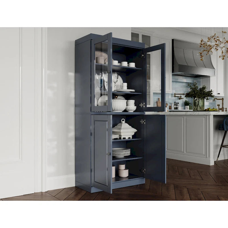 Garde-manger 100 % en bois massif avec portes givrées, vitrées transparentes ou pleines et étagères réglables