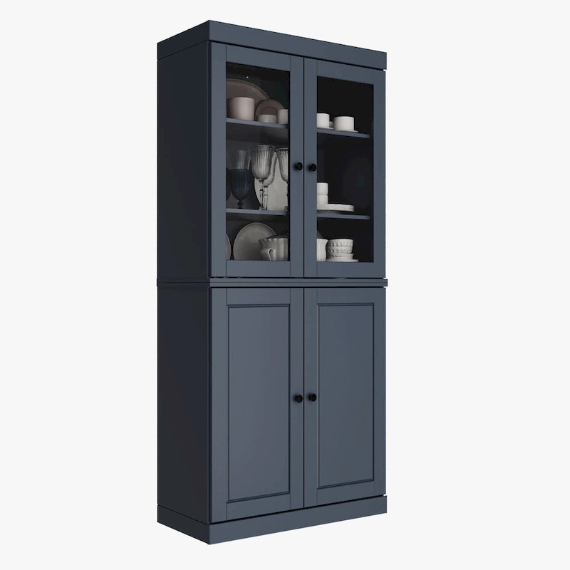 Garde-manger 100 % en bois massif avec portes givrées, vitrées transparentes ou pleines et étagères réglables
