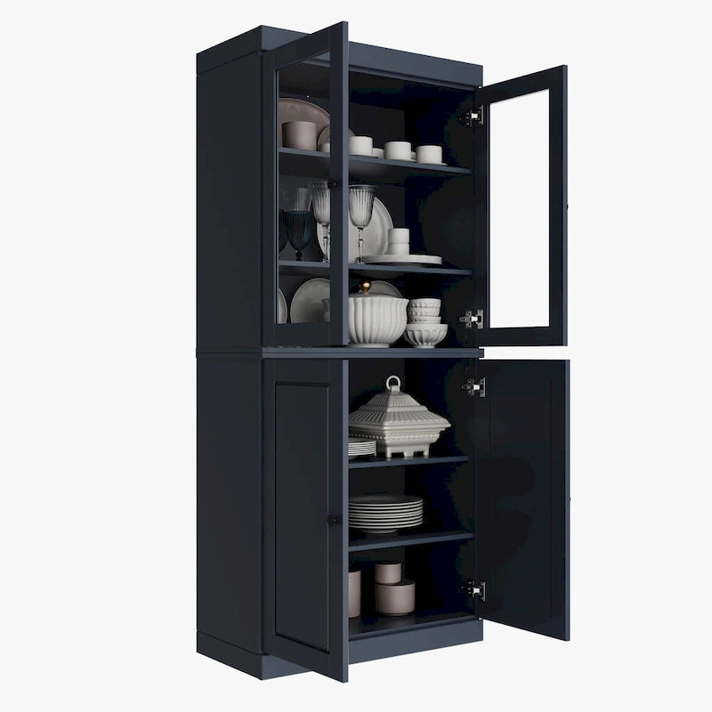 Garde-manger 100 % en bois massif avec portes givrées, vitrées transparentes ou pleines et étagères réglables