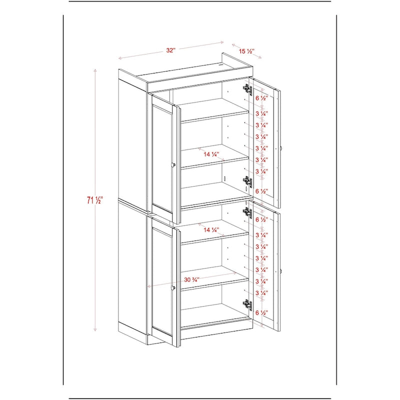 Garde-manger 100 % en bois massif avec portes givrées, vitrées transparentes ou pleines et étagères réglables