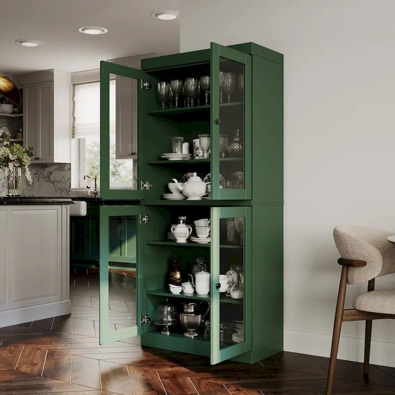 Garde-manger 100 % en bois massif avec portes givrées, vitrées transparentes ou pleines et étagères réglables