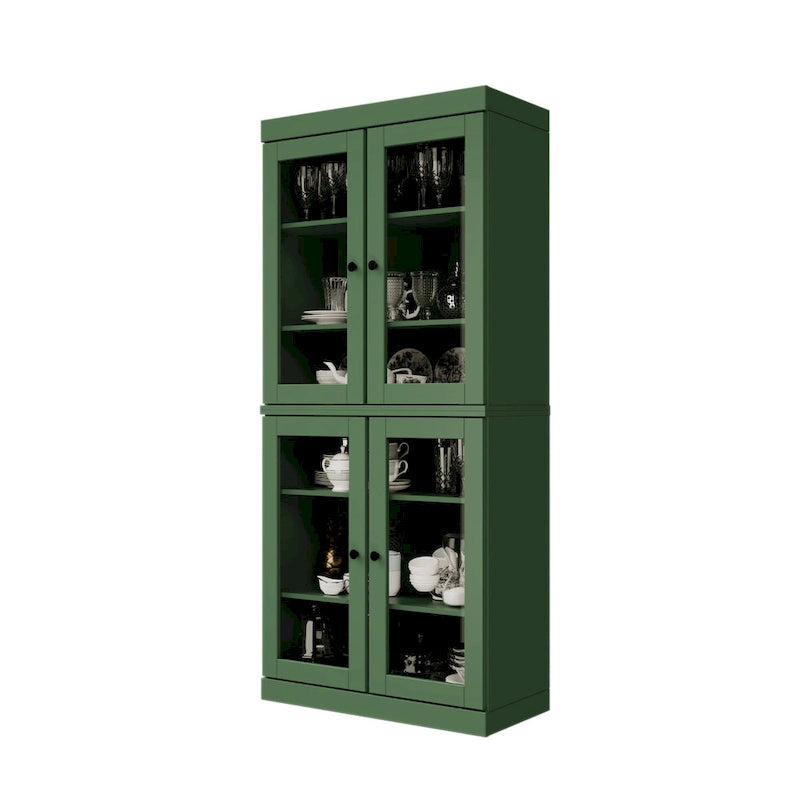 Garde-manger 100 % en bois massif avec portes givrées, vitrées transparentes ou pleines et étagères réglables